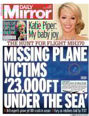 Daily Mirror (UK) Newspaper Front Page for 25 March 2014