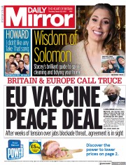Daily Mirror (UK) Newspaper Front Page for 25 March 2021