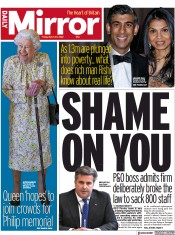 Daily Mirror (UK) Newspaper Front Page for 25 March 2022