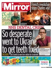Daily Mirror front page for 25 March 2023