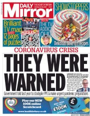Daily Mirror (UK) Newspaper Front Page for 25 April 2020