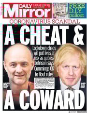 Daily Mirror (UK) Newspaper Front Page for 25 May 2020