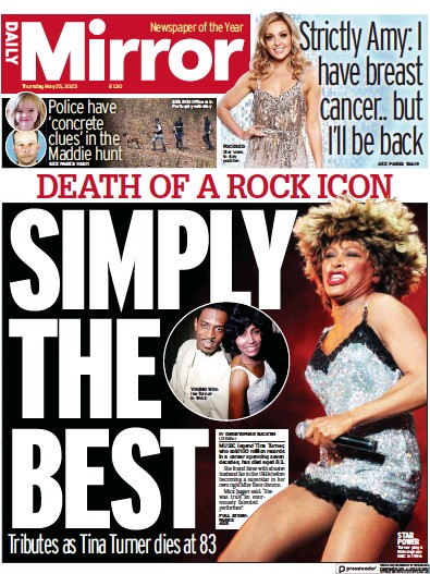 Daily Mirror Newspaper Front Page (UK) for 25 May 2023