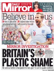 Daily Mirror (UK) Newspaper Front Page for 25 June 2018