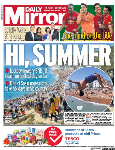 Daily Mirror Newspaper Front Page (UK) for 25 June 2020
