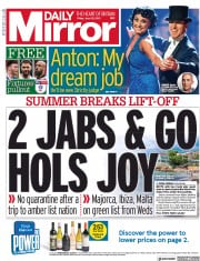 Daily Mirror (UK) Newspaper Front Page for 25 June 2021