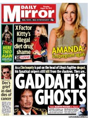 Daily Mirror Newspaper Front Page (UK) for 25 August 2011