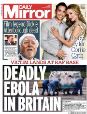 Daily Mirror (UK) Newspaper Front Page for 25 August 2014