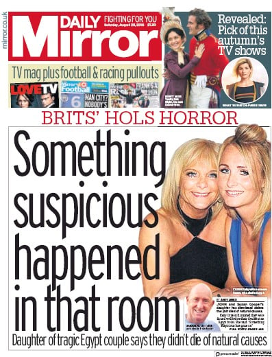 Daily Mirror Newspaper Front Page (UK) for 25 August 2018