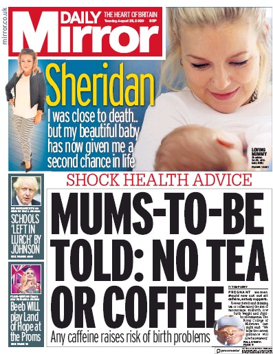 Daily Mirror Newspaper Front Page (UK) for 25 August 2020