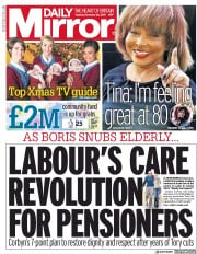 Daily Mirror (UK) Newspaper Front Page for 26 November 2019