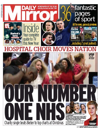 Daily Mirror Newspaper Front Page (UK) for 26 December 2015