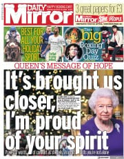 Daily Mirror (UK) Newspaper Front Page for 26 December 2020