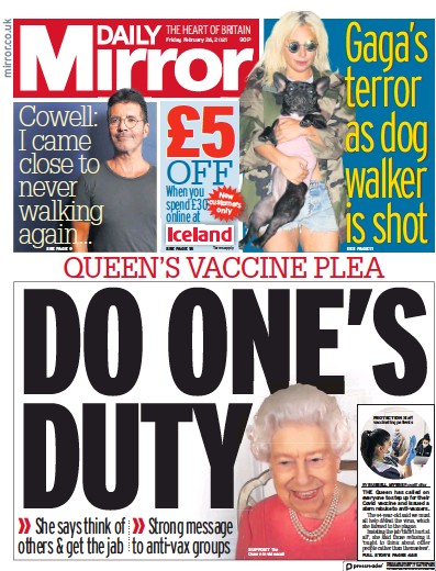 Daily Mirror Newspaper Front Page (UK) for 26 February 2021