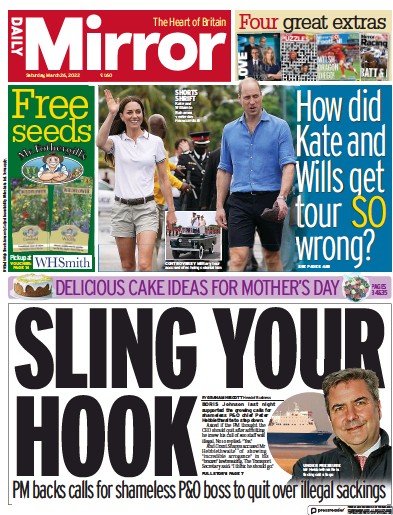 Daily Mirror Newspaper Front Page (UK) for 26 March 2022