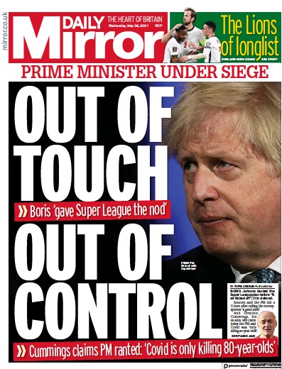 Daily Mirror Newspaper Front Page (UK) for 26 May 2021