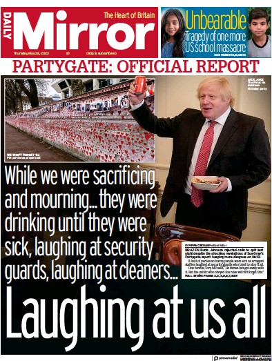 Daily Mirror Newspaper Front Page (UK) for 26 May 2022