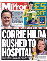 Daily Mirror (UK) Newspaper Front Page for 26 June 2014