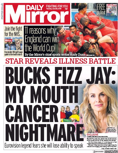 Daily Mirror Newspaper Front Page (UK) for 26 June 2018