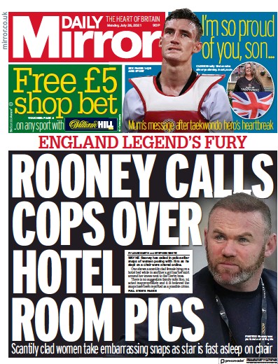 Daily Mirror Newspaper Front Page (UK) for 26 July 2021