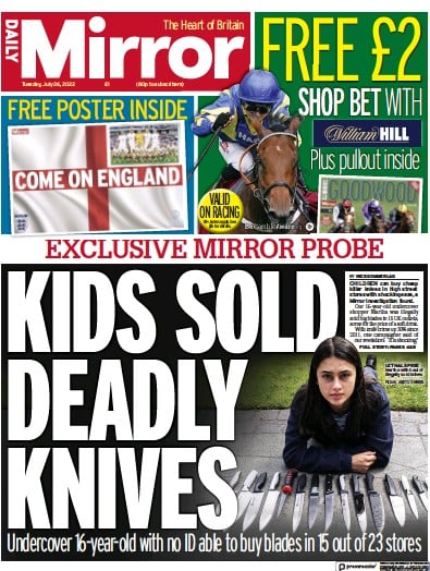 Daily Mirror Newspaper Front Page (UK) for 26 July 2022