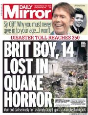 Daily Mirror (UK) Newspaper Front Page for 26 August 2016