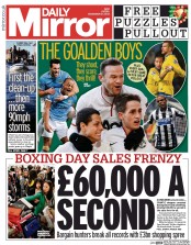 Daily Mirror (UK) Newspaper Front Page for 27 December 2013