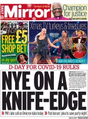 Daily Mirror (UK) Newspaper Front Page for 27 December 2021