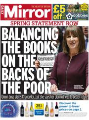 Daily Mirror front page for 27 March 2025
