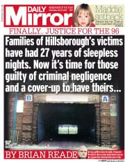 Daily Mirror (UK) Newspaper Front Page for 27 April 2016