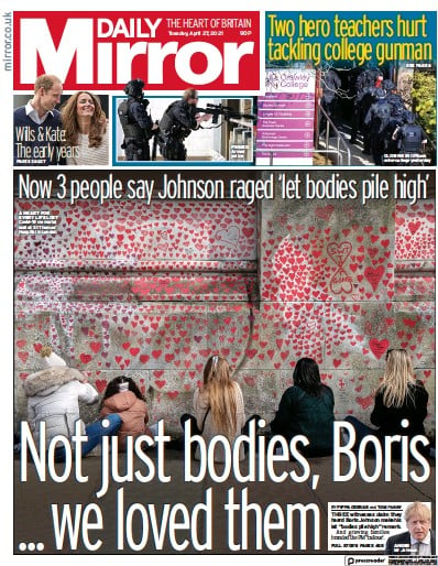 Daily Mirror Newspaper Front Page (UK) for 27 April 2021