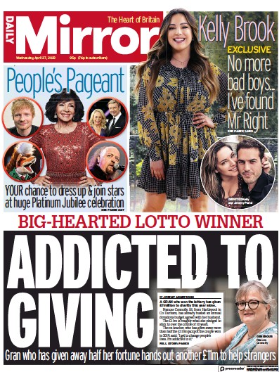 Daily Mirror Newspaper Front Page (UK) for 27 April 2022