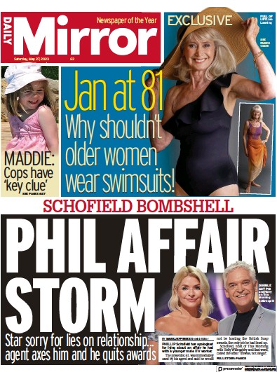 Daily Mirror Newspaper Front Page (UK) for 27 May 2023