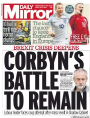 Daily Mirror (UK) Newspaper Front Page for 27 June 2016