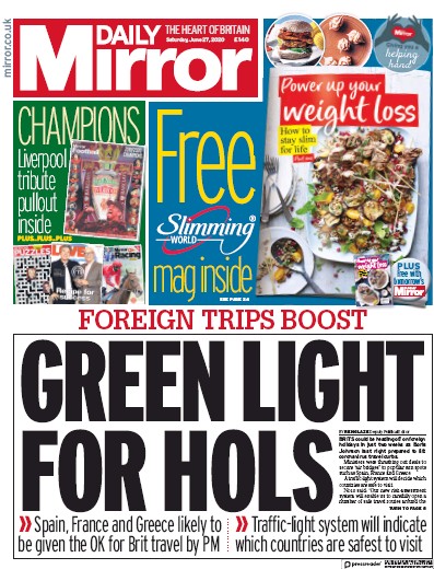 Daily Mirror Newspaper Front Page (UK) for 27 June 2020