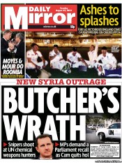 Daily Mirror Newspaper Front Page (UK) for 27 August 2013