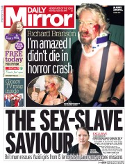 Daily Mirror (UK) Newspaper Front Page for 27 August 2016