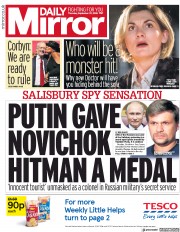 Daily Mirror (UK) Newspaper Front Page for 27 September 2018