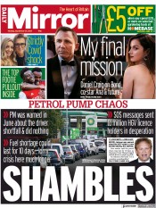 Daily Mirror (UK) Newspaper Front Page for 27 September 2021