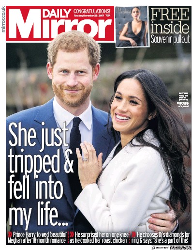 Daily Mirror Newspaper Front Page (UK) for 28 November 2017