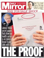 Daily Mirror (UK) Newspaper Front Page for 28 November 2019