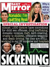 Daily Mirror Newspaper Front Page (UK) for 28 December 2012