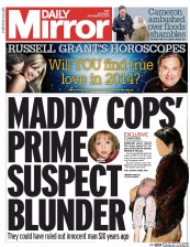 Daily Mirror Newspaper Front Page (UK) for 28 December 2013