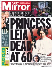 Daily Mirror (UK) Newspaper Front Page for 28 December 2016