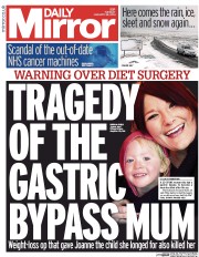 Daily Mirror Newspaper Front Page (UK) for 28 January 2014