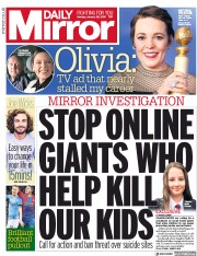 Daily Mirror (UK) Newspaper Front Page for 28 January 2019