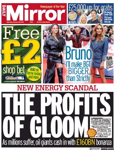 Daily Mirror Newspaper Front Page (UK) for 28 January 2023