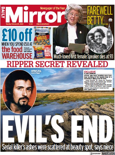 Daily Mirror Newspaper Front Page (UK) for 28 February 2023
