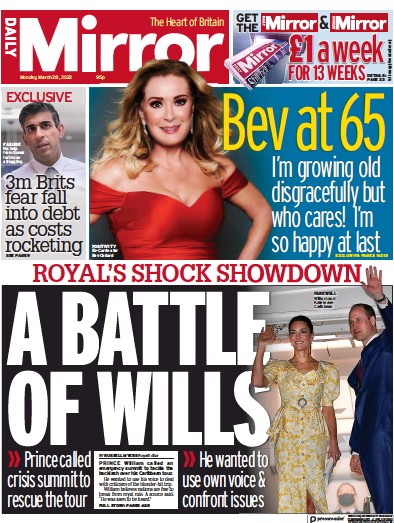 Daily Mirror Newspaper Front Page (UK) for 28 March 2022