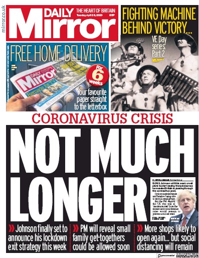 Daily Mirror Newspaper Front Page (UK) for 28 April 2020